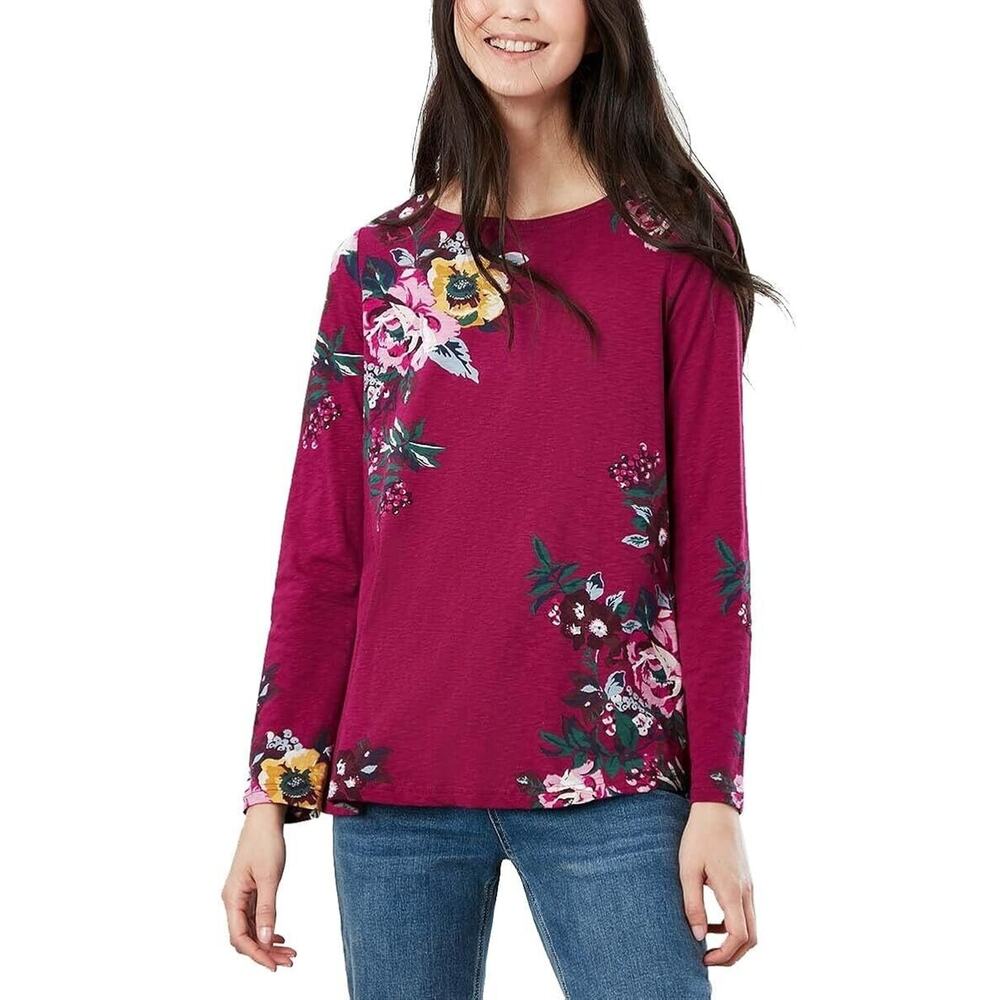 Joules Purple Floral Boat Neck Jersey Relaxed Fit Long Sleeve Top Womans Size 22